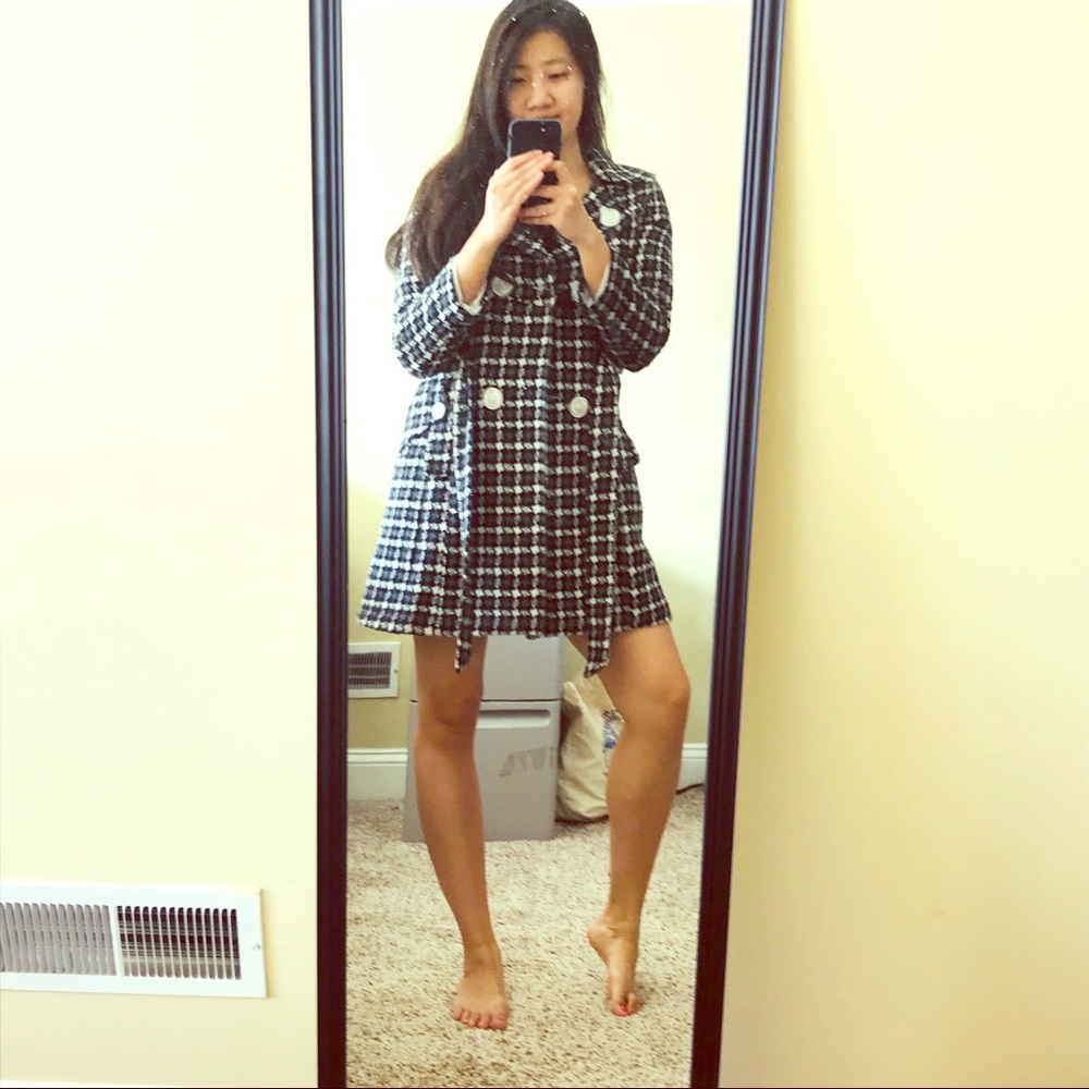Houndstooth Black & White Double Breasted Pea Coat